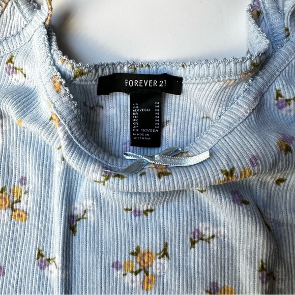 Forever 21 Baby Blue Floral Ribbed Crop Camisole Tank Top - Picture 3 of 5